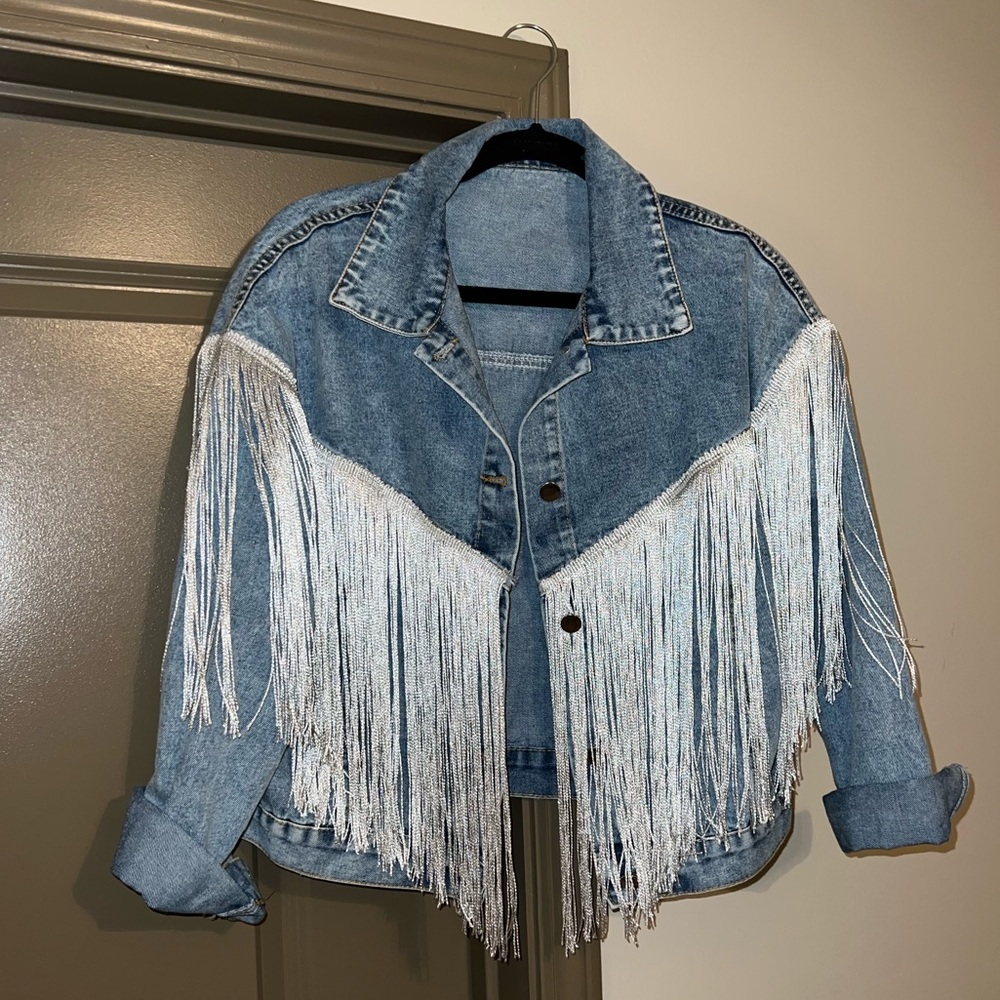 Blue Jean jacket with fringe detail